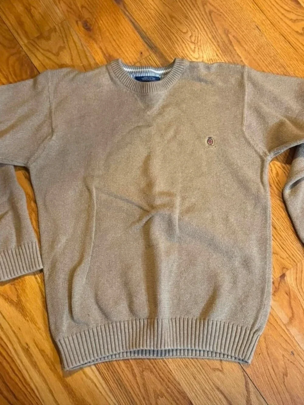 Ralph Lauren Tan Crewneck Sweater with Embroidered Polo Crest